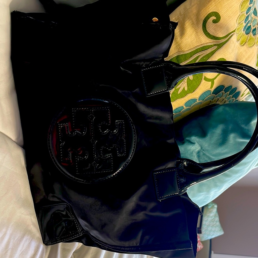 Tory Burch Patent Leather Trimmed Nylon Large Tote